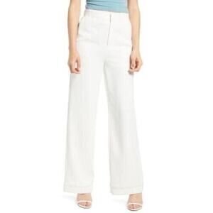 Endless Rose Pants Womens Sz Medium Ivory Crepe Wide Leg Trousers Pockets